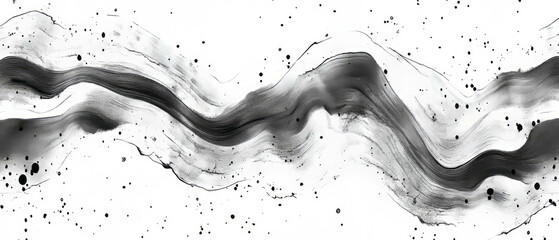 Poster - grunge seamless pattern with black ink on smooth white paper showcasing fluid lines