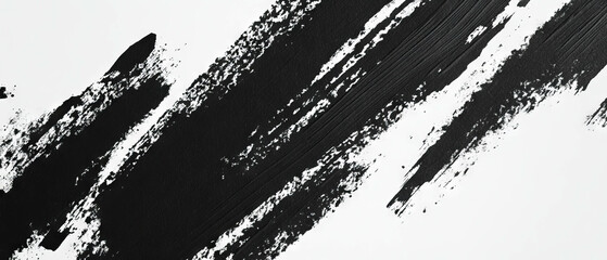 Poster - Grunge seamless pattern featuring black ink brush strokes on white textured background