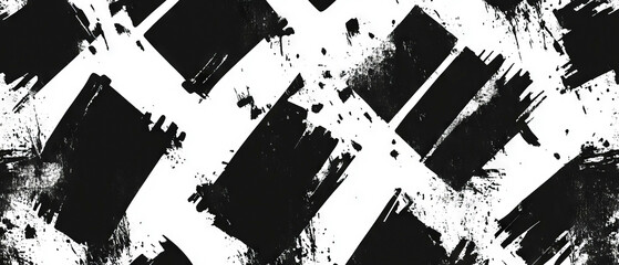 Poster - grunge seamless pattern featuring geometric black ink shapes on white background
