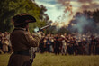 © stanhert - A man in a cowboy hat holding a gun in front of a crowd of people