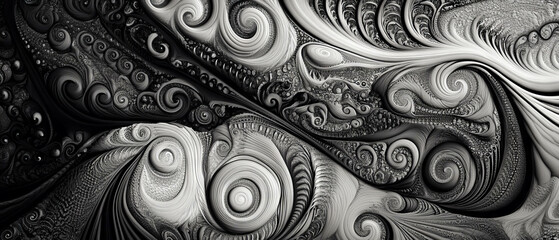 Poster - intricate abstract patterns with swirling textures and detailed designs in monochrome shades