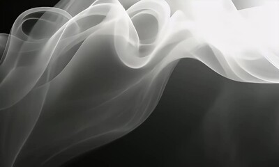 Wall Mural - Ethereal flowing white smoke waves gracefully dance across a dark background, creating a serene and mystical atmosphere