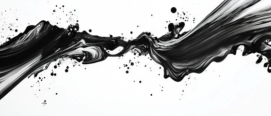 Poster - seamless black ink abstract pattern on white background showcasing fluid designs
