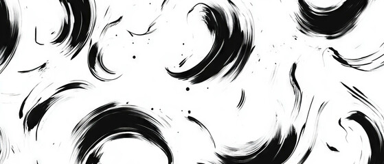 Poster - elegant calligraphic black ink patterns on a seamless white background for creative use