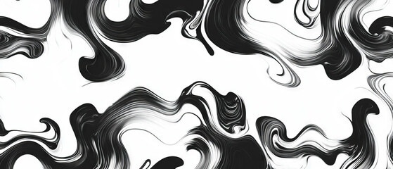 Poster - swirling black ink patterns on clean white background creating a seamless design