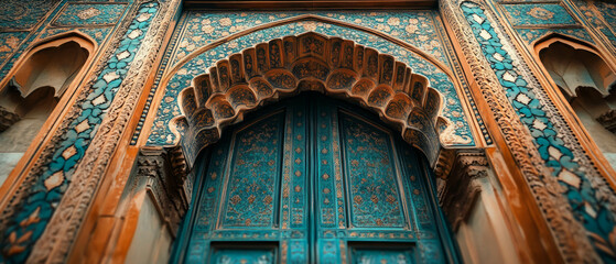 Wall Mural - Intricate blue and orange door with ornate details showcasing stunning craftsmanship