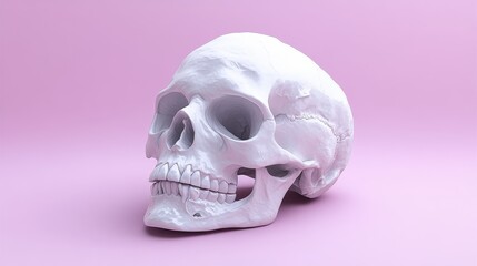 Wall Mural - A white skull is on a pink background