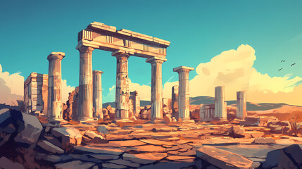 Wall Mural - Greek ancient ruins. Ancient Ruins. Illustration