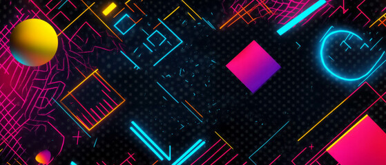 Leinwandbilder - Vibrant geometric shapes and neon colors inspired by 80s design aesthetics