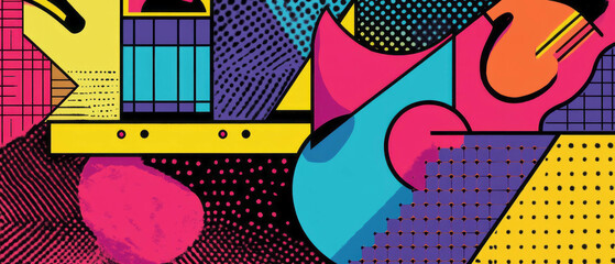 Leinwandbilder - Geometric patterns and neon colors inspired by 80s design trends
