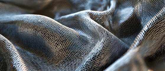 Poster - Detail of aluminum mesh texture with woven pattern and metallic sheen in natural light