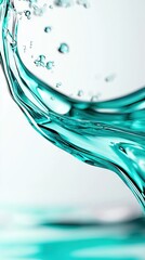 Wall Mural -   Close-up of water with bubbles and a wave in the center, set against a light blue background