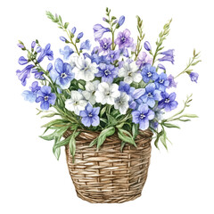 Canvas Print - A watercolor clipart of a Lavender bouquet in a basket, isolated on a white background. Lavender bouquet vector.
