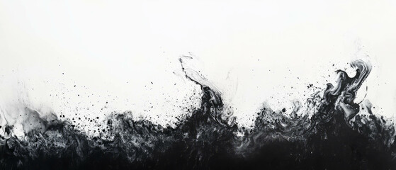 Poster - Black ink texture swirls on white canvas create dynamic contrast and artistic expression