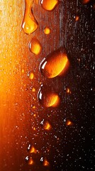 Wall Mural -   A close-up of water droplets on a window with yellow and red background lights