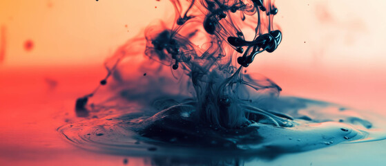 Poster - Dynamic display of bleeding ink creating textured patterns in a colorful blend of hues