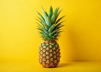 Wall Mural - Minimalist Pineapple Close-up: Vibrant Yellow Background Stock Photo