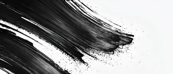 Poster - dynamic black ink brushstroke patterns on a clean white background showcasing artistic texture