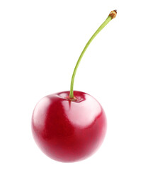 Wall Mural - One cherry fruit on a stem cut out