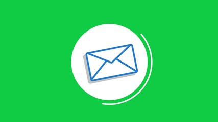 A dynamic blue envelope icon glows on a green screen, symbolizing messaging and email services. Suitable for creative, futuristic, and professional projects with vibrant and glowing.