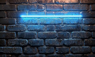 Wall Mural - Neon blue light strip illuminating a textured brick wall, creating a modern urban atmosphere perfect for nightlife themes
