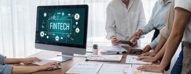 Leinwandbilder - Fintech financial technology software for brisk business to analyze marketing strategy