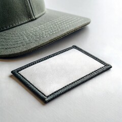 Poster - Blank rectangular fabric patch mockup with stitched border on white background, perfect for branding design.