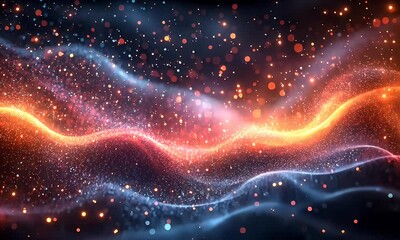 Wall Mural - Abstract waves of vibrant colors with glowing particles creating a dynamic and energetic atmosphere