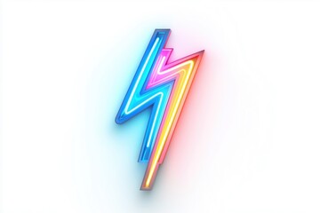 Poster - A vibrant neon lightning bolt icon with colorful glowing effects on a white background.