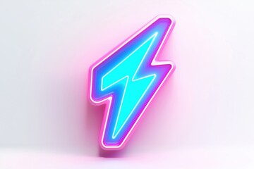 Aufkleber - A vibrant neon lightning bolt icon glowing in blue and pink against a white background.