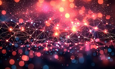 Wall Mural - Abstract digital waves with glowing particles and interconnected lines creating a vibrant background for technology themes