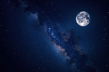 Wall Mural - Vast, dark night sky, bright moon, countless stars, space, celestial bodies