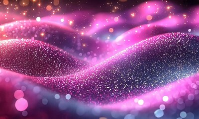 Wall Mural - Vibrant abstract waves of pink and purple hues with sparkling bokeh lights, creating a dreamy and festive atmosphere