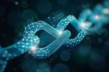 Poster - The image effectively communicates the idea of blockchain and digital networks through its use of interconnected links and a futuristic design.