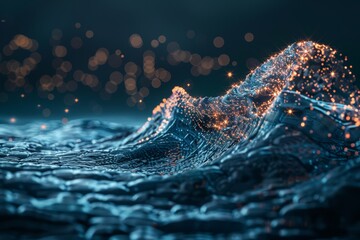 Poster - A wave made of flowing blocks representing fluid blockchain transactions