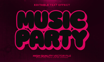 Music text effect, editable text effect and party 3d font style bold shadow retro poster design