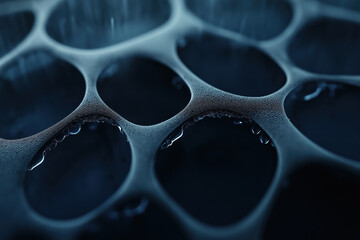Poster - Close-up of raindrops on a textured surface creating patterns in dark tones