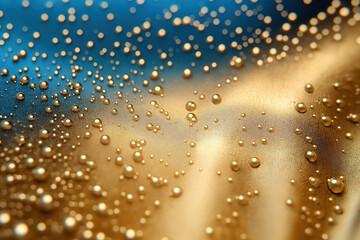 Poster - Bubbles reflecting light on a shiny golden surface in an artistic composition