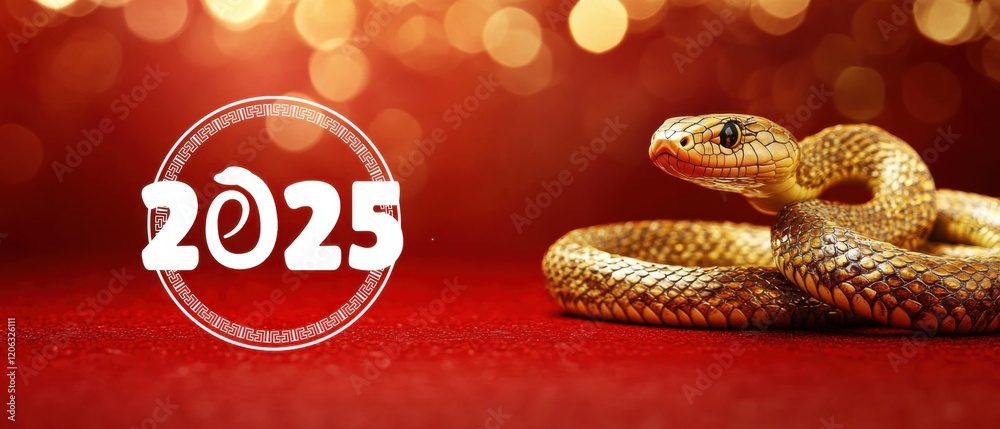 Stock-Illustration „Golden snake with 2025 year symbol on red ...
