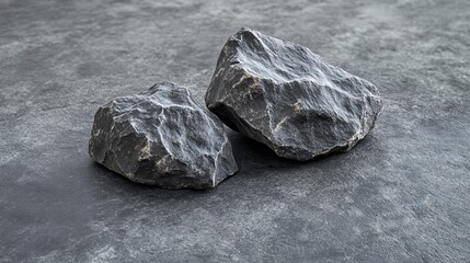Poster - Two rough dark gray stones resting on a slate surface