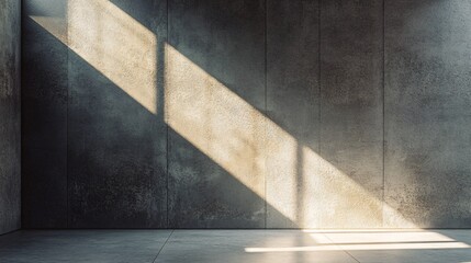 Poster - Sunlight illuminating empty concrete room with concrete floor and wall
