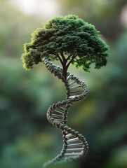 Poster - Tree shaped like a DNA helix symbolizes the connection between nature and genetics in a serene environment