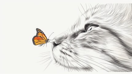 Wall Mural - Butterfly on cat's nose