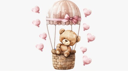 Wall Mural - Cute teddy bear in hot air balloon clipart