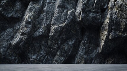 Poster - Dark rock wall background with empty concrete floor