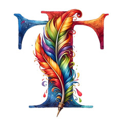 T-shaped design with vibrant quill