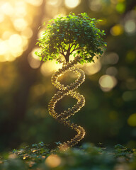Poster - Creative representation of a tree twisting around a DNA helix in a sunlit forest
