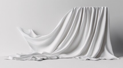 Poster - White cloth draped over a cube on white background
