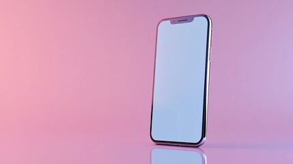 Poster - Smartphone with blank white screen standing on reflective pink surface