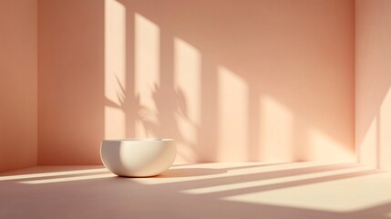 Poster - Empty bowl displaying on pink surface with window shadow